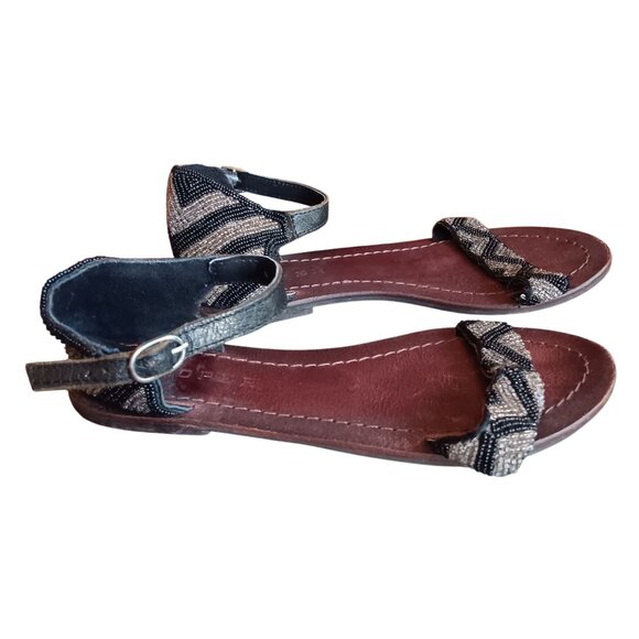 sz 6 Womens Sandals Beaded Leather Ankle Strap By Roper - Picture 2 of 9